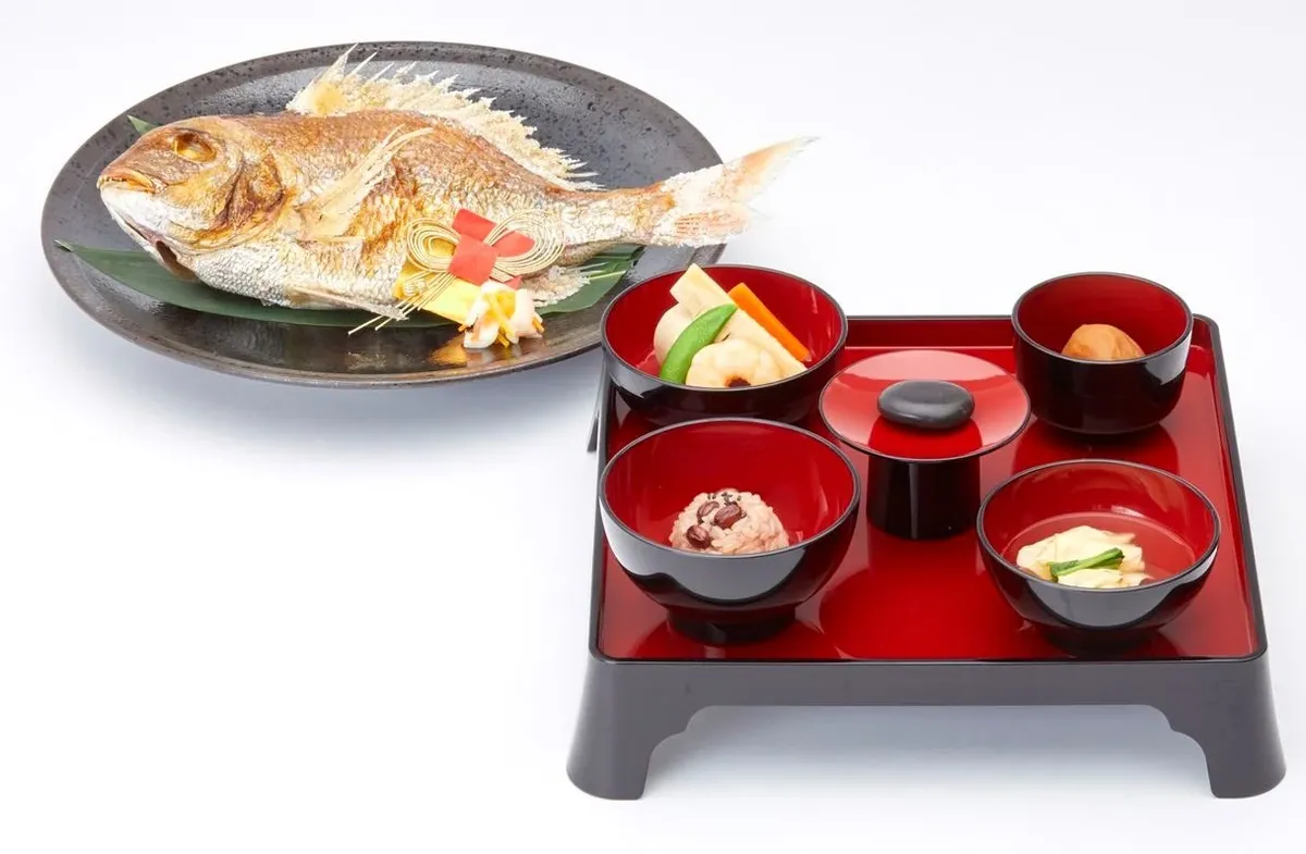 お食い初めの儀式に欠かせないお祝い膳〜焼き鯛付き★お食い初め膳の追加可能 | 【4〜20名様 / 個室確約★お食い初めプラン】大切なお子様の健やかな成長をお祝い〜シルクのような名物湯葉と豆腐の贅沢お祝い懐石〜大通駅直結★小さなお子様連れでも安心◎