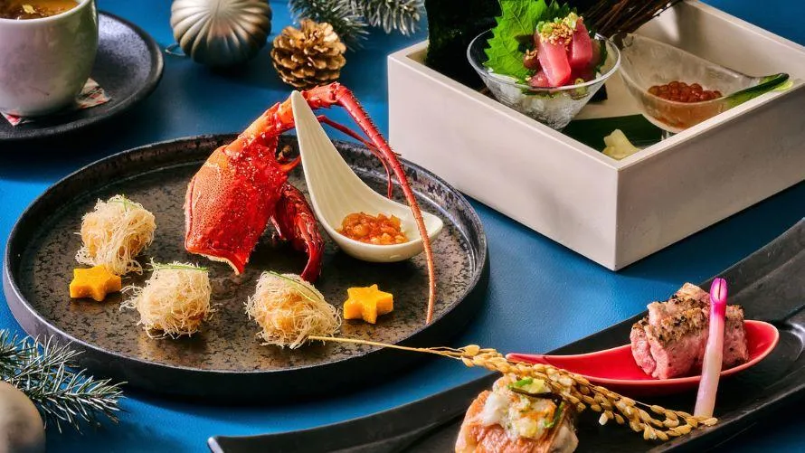 【12月1日〜25日限定 / 地上38階★圧巻の眺望×ホテルで楽しむ大人のクリスマスディナー】五感を満たす至福の食体験〜伊勢海老のカダイフ揚げや金目鯛など季節の美食を堪能★“聖夜会席”〜天空の美食空間★品川プリンス38階 / JR品川駅徒歩2分 料理