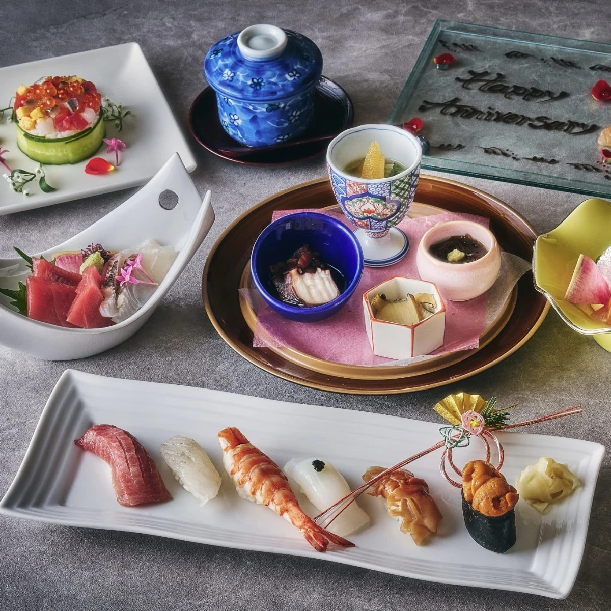 感動の美食体験〜匠の技光る逸品に舌鼓★季節の恵みを味わう贅沢なひととき | 【絶景大パノラマ★アニバーサリープラン】心を満たす感動の食体験〜旬の美食に舌鼓★寿司“日本橋”コース＋乾杯用シャンパン＋メッセージを添えたデザートプレート★天空の美食空間〜品川プリンスホテル38階・JR品川駅徒歩2分
