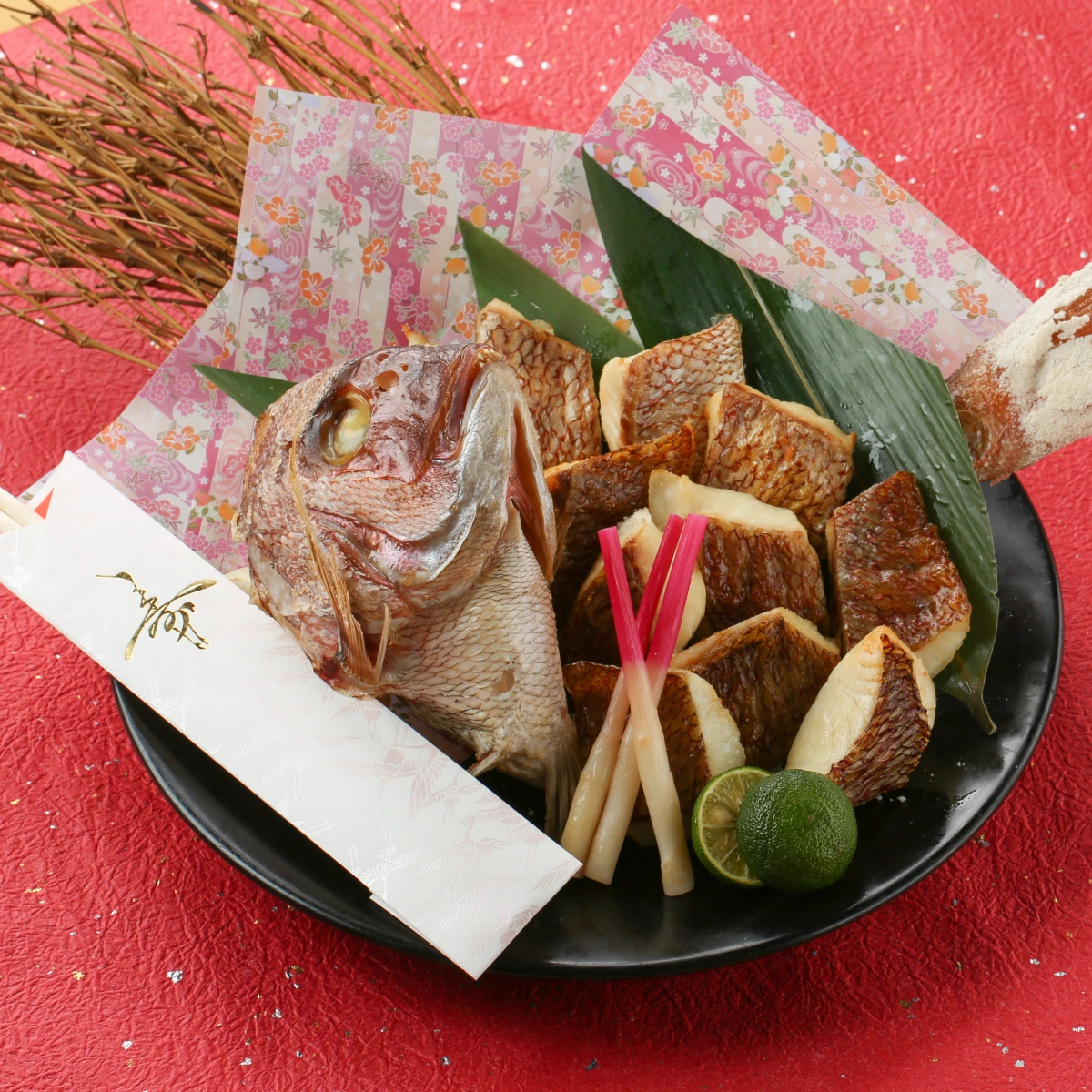 祝鯛の姿焼や黒毛和牛ランプの石焼きを含む祝い膳『雅コース』全9品＋ワンドリンク付き 2