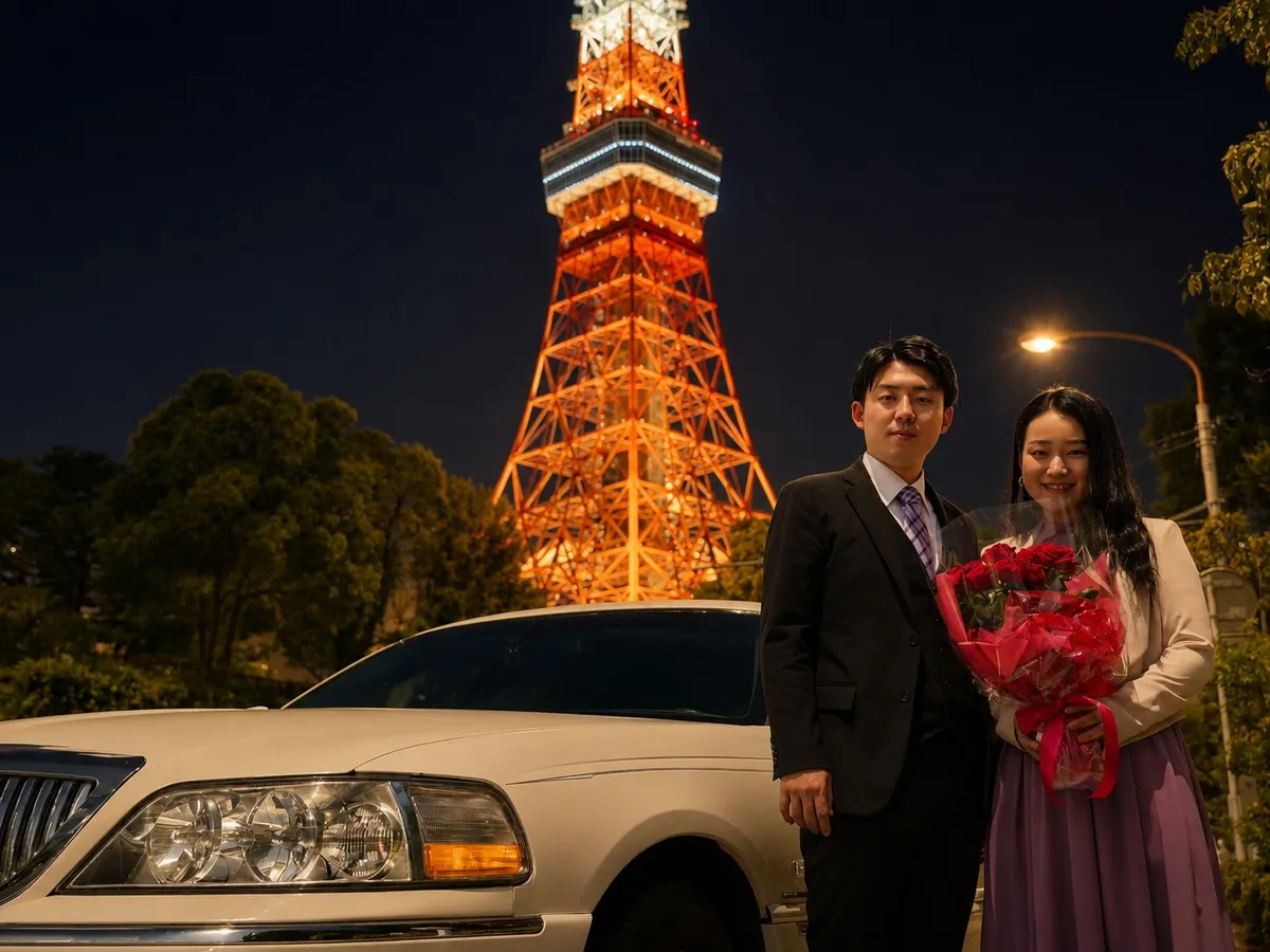 プロポーズを感動的に演出する豪華特典が満載 | 【夜景×個室確約 プロポーズプラン】リムジン周遊付き!全10品ディナー★東京タワーをバックに記念撮影+バラの花束+メッセージ付きケーキ+スパークリングワインボトル★年間600組のプロポーズ実績あり!