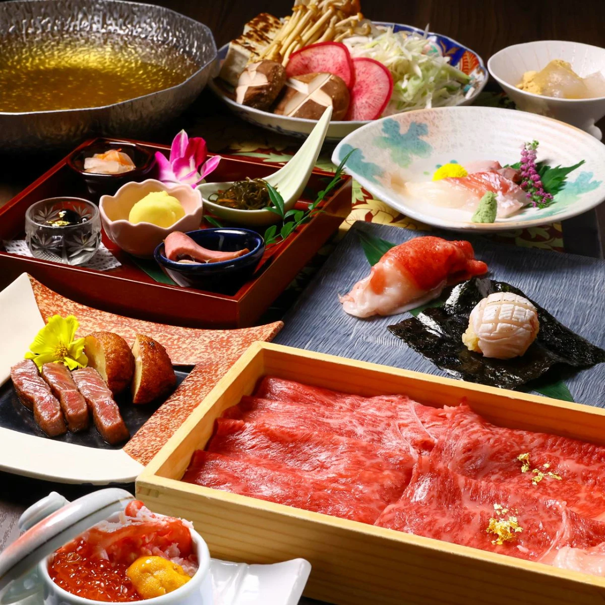 Anny限定【最大16名／個室確約◆大人数のお祝いディナープラン】鹿児島黒牛を味わう贅沢しゃぶしゃぶコース全7品＋乾杯スパークリング＋メッセージ付きプレート＋フラワー装飾★飲み放題追加可★丸の内の隠れ家空間で贈る祝宴の夜の写真 3