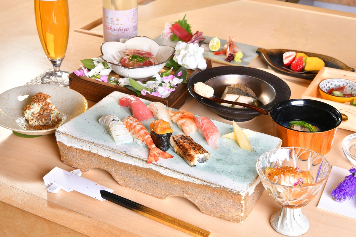 【アニバーサリーディナープラン】カウンター席で上質な握りと絶品和食を堪能～極みコース～全9品＋メッセージプレート付き★北新地駅から徒歩2分の好立地 1